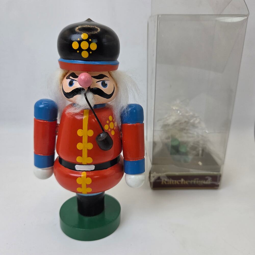 Vintage German Räucherfigur Wooden Incense Smoker Soldier with Pipe 6"